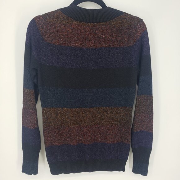 3/$25 Express Metallic Striped Sweater M V Neck Pullover Multicolor Black - Picture 2 of 7